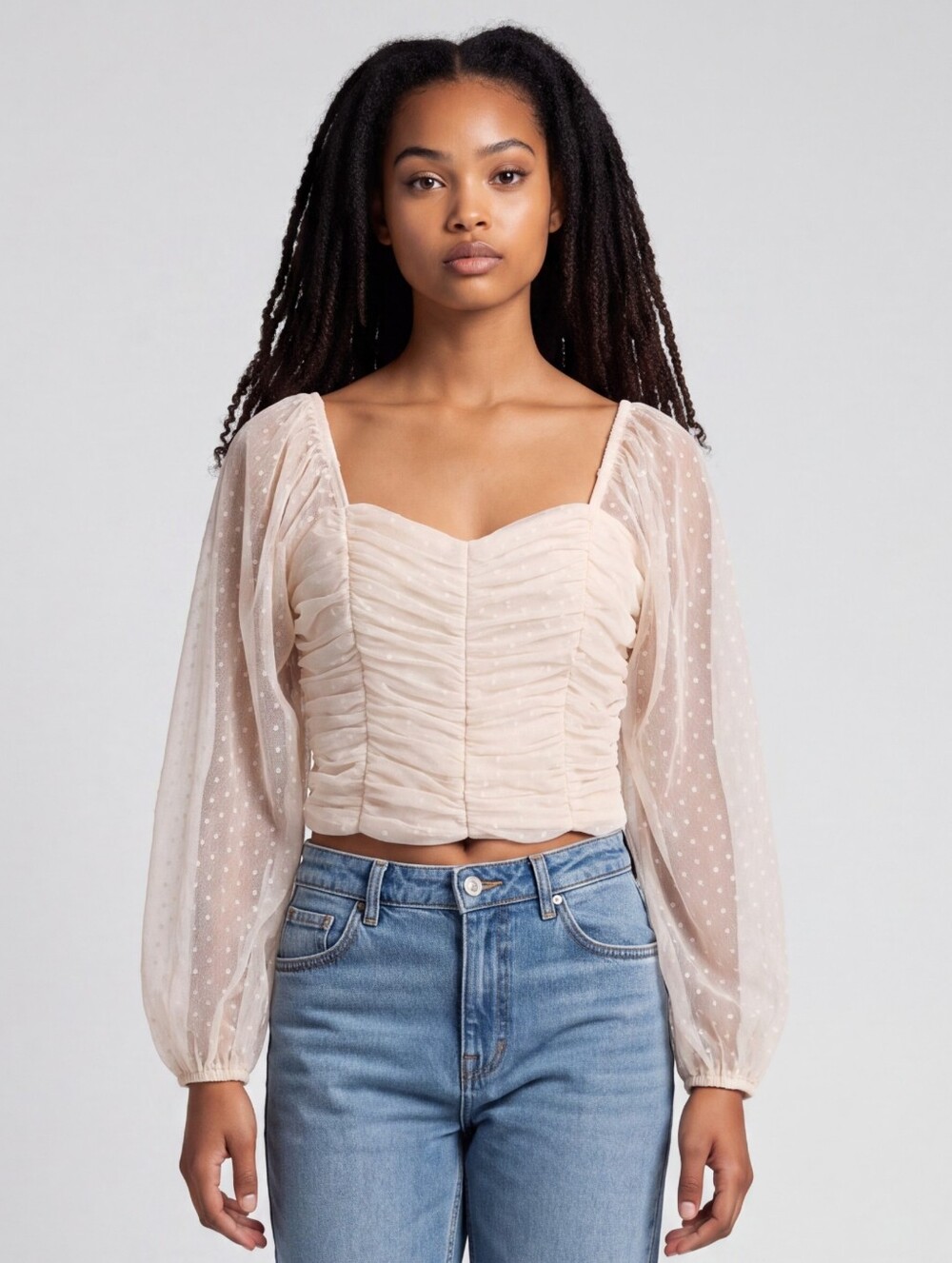 H&M Blush Ruched Sweetheart Crop Blouse